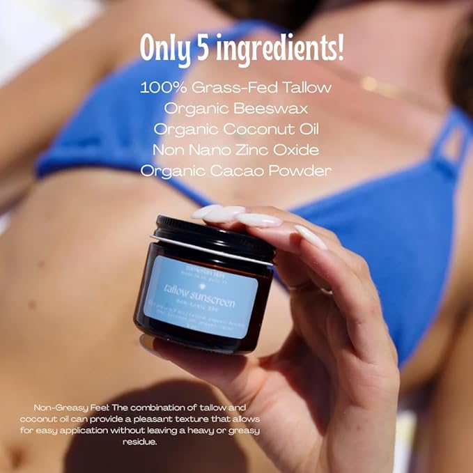 Natural Tallow Sunscreen with Zinc Oxide, SPF 30, Moisturizing Face and Body Protection
