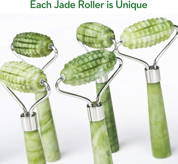 kimkoo Jade Roller and Gua Sha for Face-3 in 1 Kit with Facial Massager Tool,100% Real Natural Jade Stone Anti Aging,Face Beauty Set for Eye Anti-Wrinkle
