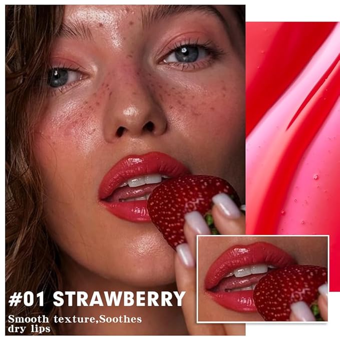 evpct Nourishing Moisturizing Tinted Lip Balm for A Sheer Tint of Color, Softens Smooths Hydrates Moisturizes Lightweight, Lip Care Gloss Plumper Stain for Women Dry & Chapped Lips, 01# STRAWBERRY