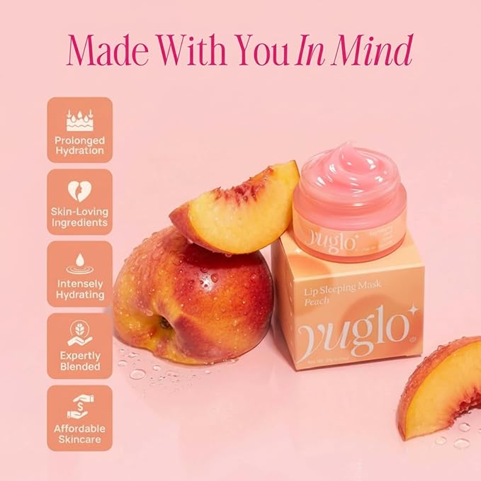 YUGLO Lip Sleeping Mask | Peach Flavor | Hydrating & Soothing Lip Treatment for  Dry, Chapped Lips | Plumps & Moisturizes | Overnight Lip Repair