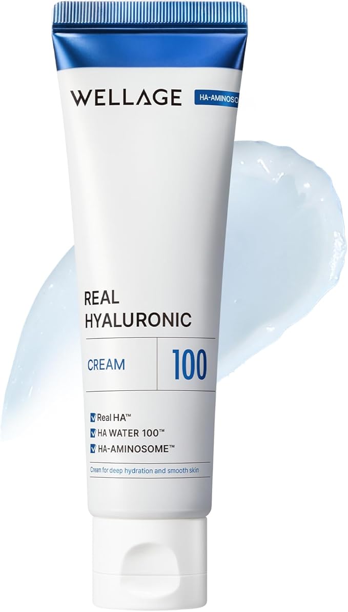 WELLAGE Real Hyaluronic Blue Toner 100, 6.76 fl.oz + Real Hyaluronic Blue Ampoule 100, 1.01 fl.oz + Real Hyaluronic Cream 100, 1.69oz. Bundle
