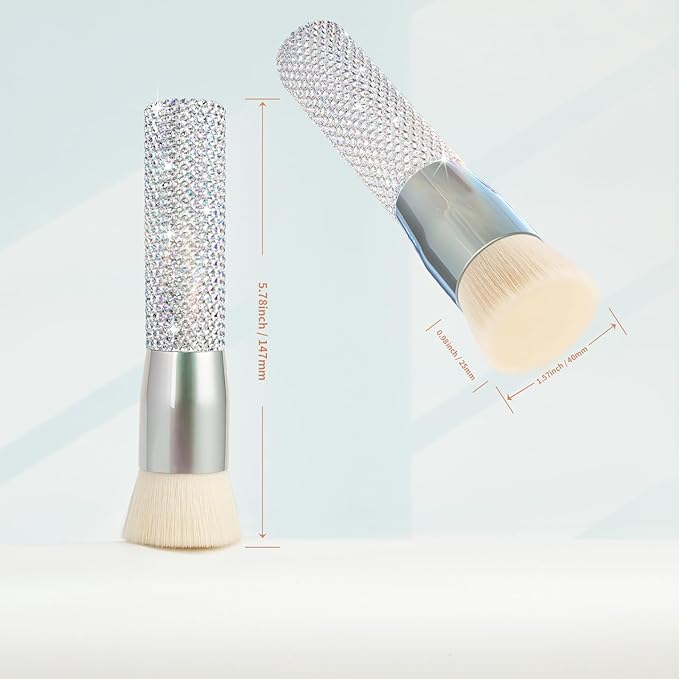 DUcare Rhinestone Foundation brush Diamond Bling Makeup Tanning Brush Flat Top Kabuki Brush, Synthetic Professional Liquid Blending Mineral Powder Makeup Tools