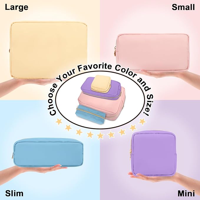izuzta Nylon Small Makeup Bag Slim Pouch, Preppy Cute Makeup Brush Case Bag Cosmetic Zipper Pouch for Purse, Waterproof Travel Toiletry Bag Clutch Coin Pouch Makeup Organizer for Women Girls(Beige)