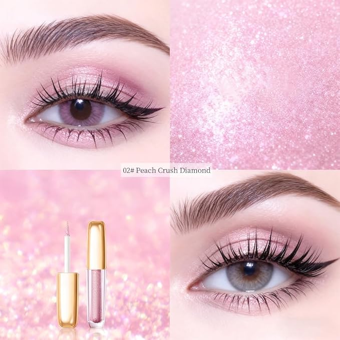 Liquid Glitter Eyeshadow Set, Korean Shimmer Eye Makeup, Waterproof Powder Formula, Quick-Drying, Long Lasting, 0.17 Oz (02#, 1PCS)