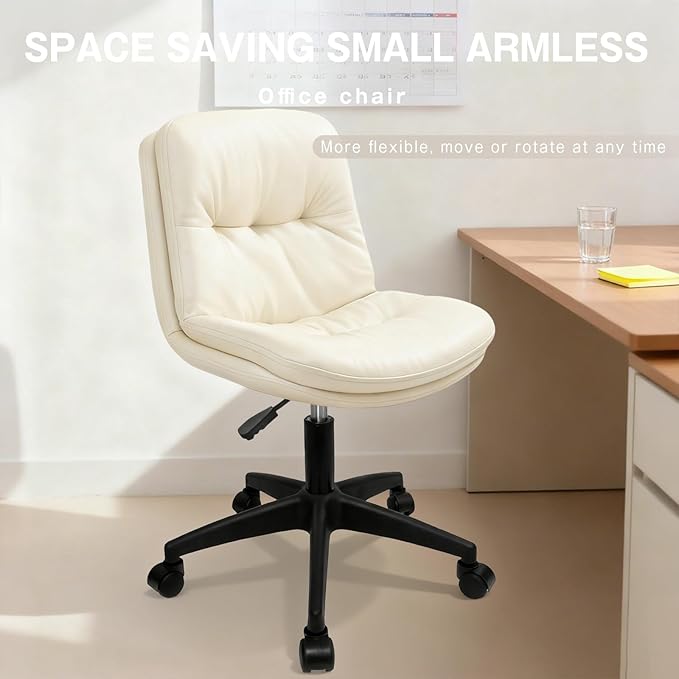 Office Chair, Ergonomic Desk Chair with Padded Cushion & Backrest, Adjustable Height & 360° Swivel, Armless Task Chair for Home Office, Computer Desk & Vanity Beige