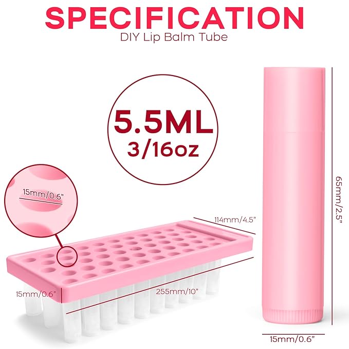 Lip Balm Tubes Kit with Tray and Scraper - 50 Pack 5.5ml (3/16 Oz) BPA-Free Lip Balm Containers, Leak-Free Empty Lipstick Tubes for DIY Lip Tube Filling Making Kits