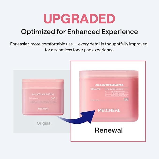 Mediheal Collagen Pad & Serum Skin Care Duo Set for Skin Nourishment & Healthy Skin – Collagen Firming Toner Pads (100 Count) + Collagen Firming Serum (1.35 fl.oz)