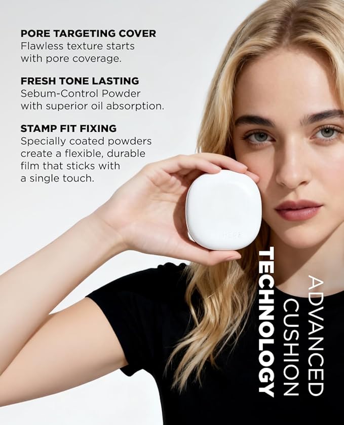 EITHER& Glow Pixel Cushion Foundation, Korean Glass Skin Finish, 62% Skincare-Infused, Antioxidant-Rich, Long-Lasting, Buildable Coverage (17P Porcelain, 12g)