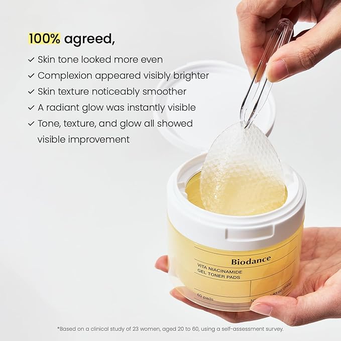 Biodance Vita Niacinamide Gel Toner Pads, Dark Spot Corrector, Evening Skin Tone, Gentle Exfoliating Toner Pads with Vitamin C, Pre-Soaked Pads, Korean Skin Careㅣ4.93 fl.oz.(140g)*60Pads