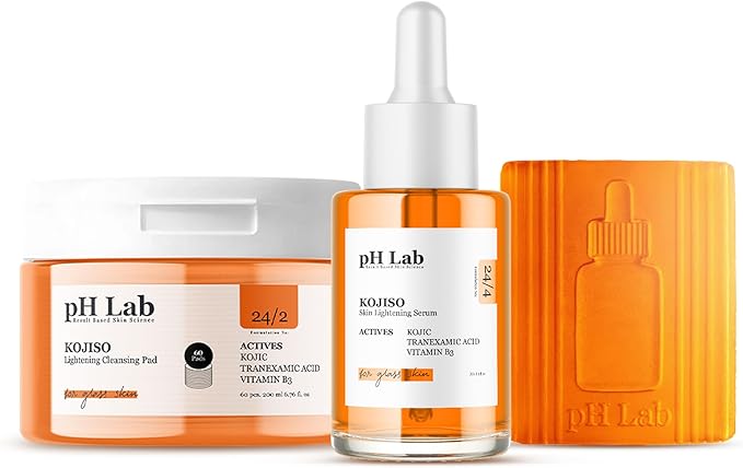 pH Lab Kojiso Set, Cleansing Bar, Toner Pad, Kojiso Skin Serum, Even Skin Tone