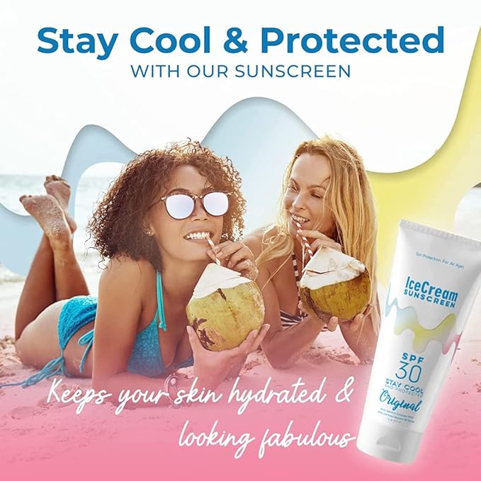 IceCream Sunscreen Original & Tropical (Pack of 2) SPF 30 Lotion, Face & Body Sunblock Moisturizer, Water & Sweat-Resistant, Reef-Friendly & Cruelty-Free
