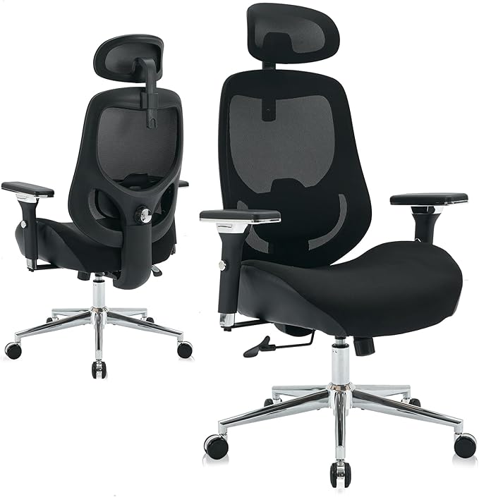 BOSMILLER 700lbs Big and Tall Office Chair with Wide Thick Seat Cushion for Sitting All Day,Ergonomic Mesh Desk Chair with Adjustable Lumbar Support and Headrest for Heavy People,4D Armrests
