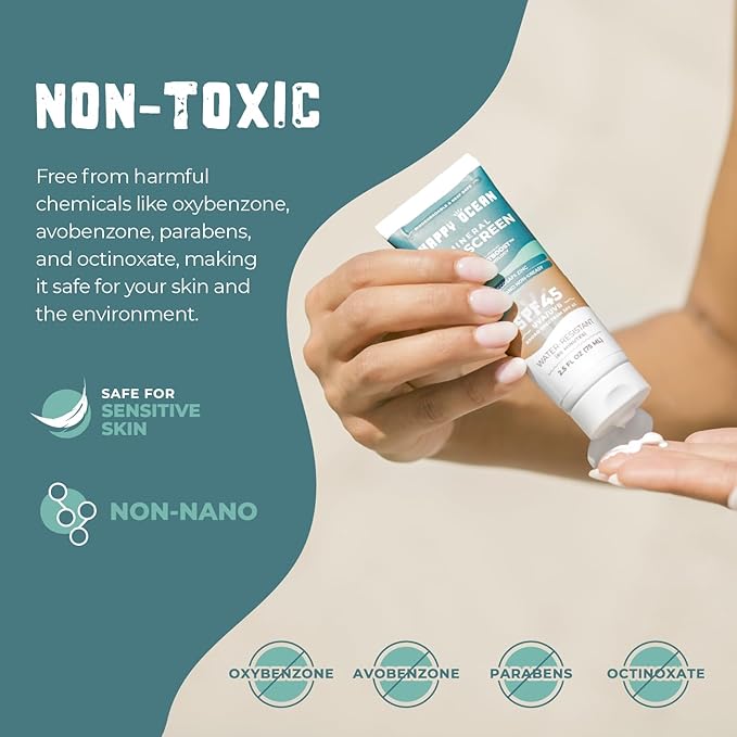 Mineral Sunscreen SPF 45, Reef Safe Sunscreen, Biodegradable Travel Size, Non-Nano Zinc Oxide, Non-Greasy, Water Resistant, Face & Body