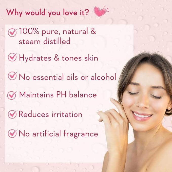 WishCare 100% Pure & Natural Rose Water Liquid - for Skin, Face & Hair - Steam Distilled - Kannauj Gulab Jal - Spray Skin Toner - Free from Paraben, Alcohol & Chemicals - 200 ml