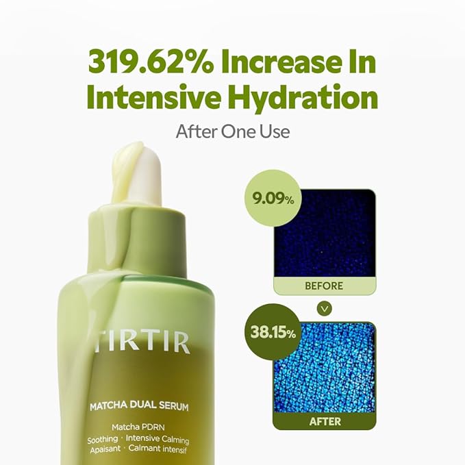 TIRTIR Matcha Dual PDRN Serum | Irritated Red Skin Relief & Glass Skin Glow with 20,000ppm Vegan Matcha PDRN, 5% Niacinamide, Hydrating Non-Sticky Korean Face Serum for Sensitive & Acne-Prone Skin