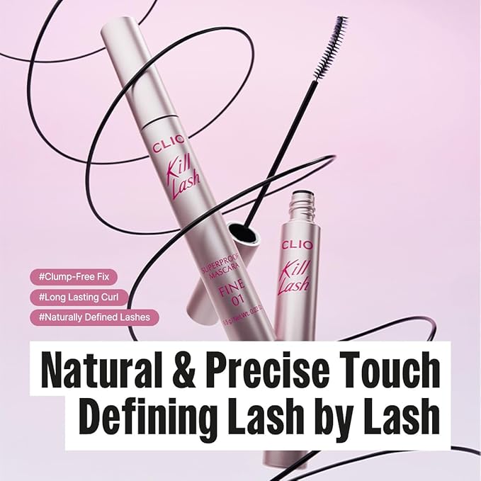 CLIO Kill Lash Superproof Mascara Fine, Waterproof Defining Mascara with Ultra-Slim Triangular Brush, Soft Greige Definition, Natural Length, Smudge-Resistant Wear (04 Rosy Greige)