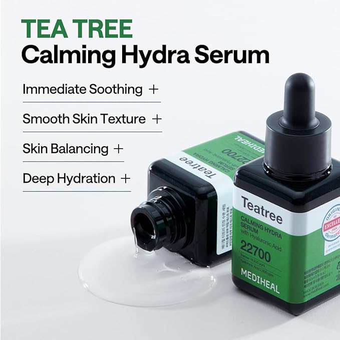 Mediheal Teatree Pad & Serum Duo Set for Quick Skin Calming & Redness Relief - Teatree Trouble Calming Toner Pads (100 Count) + Teatree Serum (1.35 fl.oz)