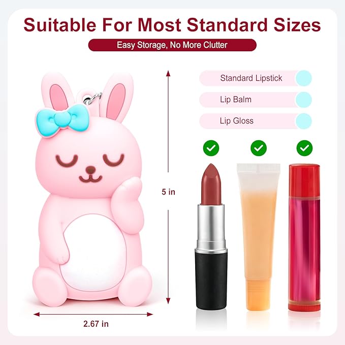 BrainKer Chapstick Holder Key Chain Cute Cartoon Design Lip Balm Holder Keychain Storage Bag Silicone Lip Gloss Holder Case