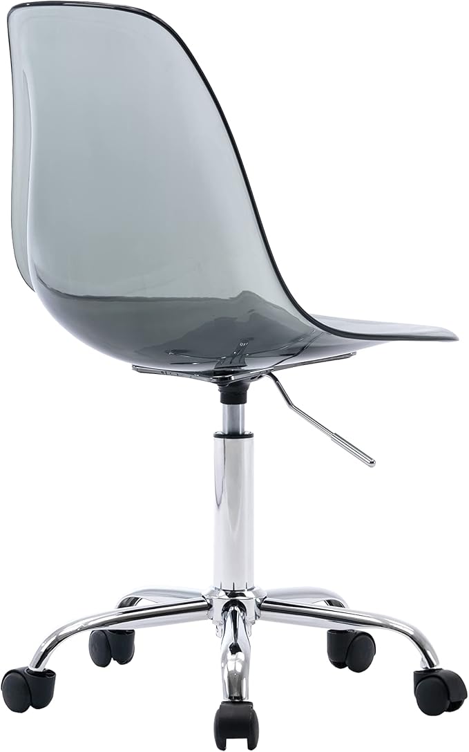 HOMEFUN Clear Desk Chair, Acrylic Rolling Armless Vanity Swivel Height Adjustable Ghost Molded Plastic Home Office Chairs with Wheels, Black