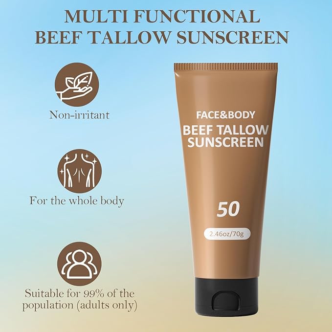 Beef Tallow for Skin, Tallow Sunscreen, Beef Tallow Sunscreen, Unscented Grass-Fed Beef Tallow Natural Moisturizing Cream for All Skin Type Deep Hydration Non Greasy Anti White Cast