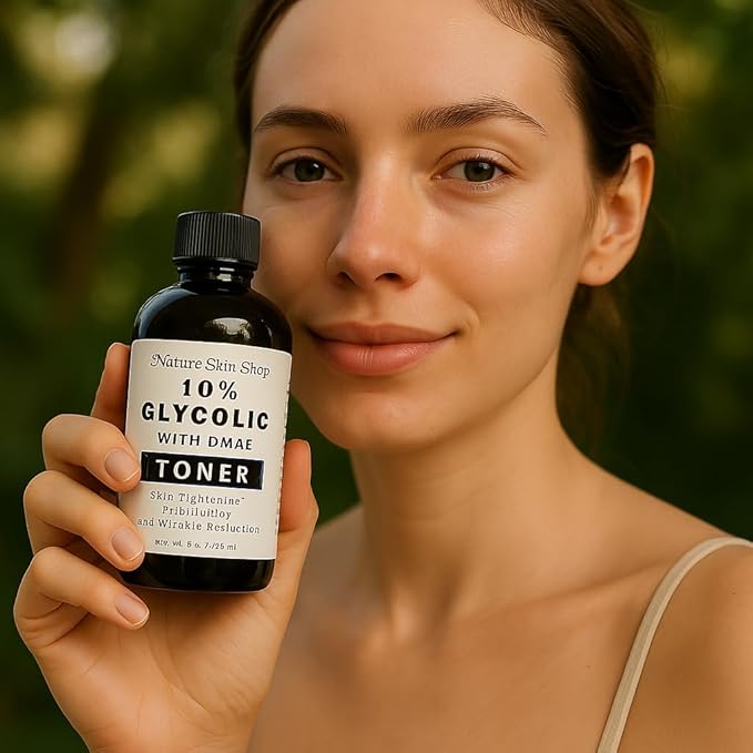 Nature Skin Shop 10% Glycolic Acid Toner with DMAE, Anti-Aging Face Exfoliant for Wrinkles, Fine Lines & Pores, Skin Tightening & Firming Astringent
