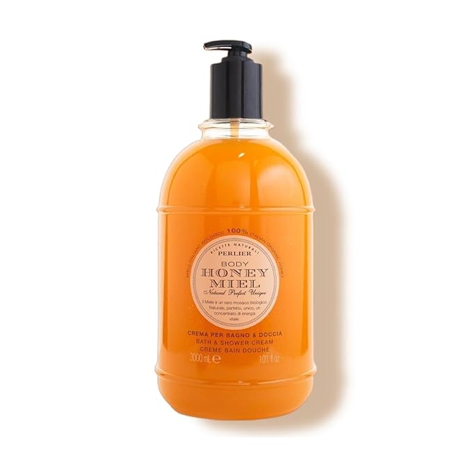Perlier Sweet Honey Miel Shower & Bath Cream - Nourishing & Soothing Luxury Bath Cream Made With 100% Organic Italian Honey For Deep Moisturization And Hydration (101.4 oz, 101.3 fl. oz)