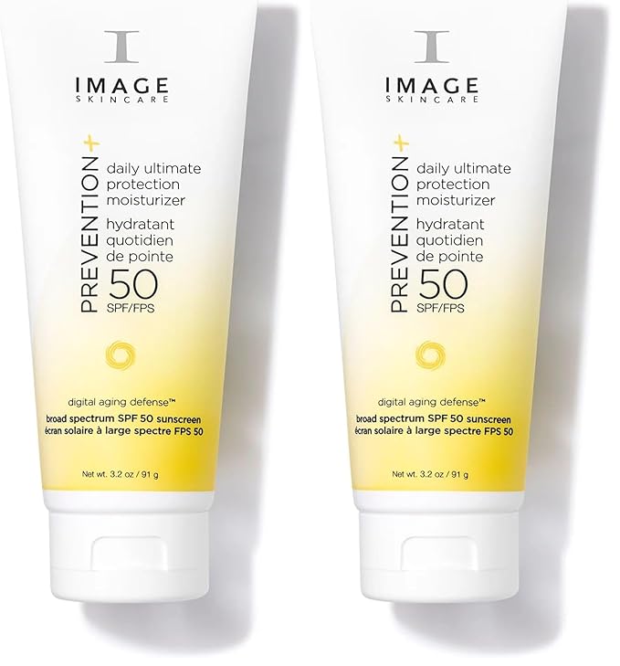 IMAGE Skincare PREVENTION+ Daily Ultimate Protection Moisturizer,SPF 50 Face Sunscreen Lotion,Zinc Oxide,Blendable with No White Cast,3.2 oz,(Pack of 2)