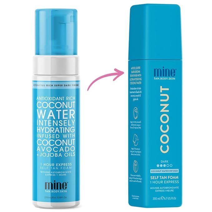 Minetan Self Tan Foam | Coconut - 1 Hour Express, Best Sunless Tanning Mousse for a Dark Bronze Skin Finish, Face & Body Fake Tanner, Ultra Hydrating Glow, Vegan & Paraben Free, 6.7 Fl Oz
