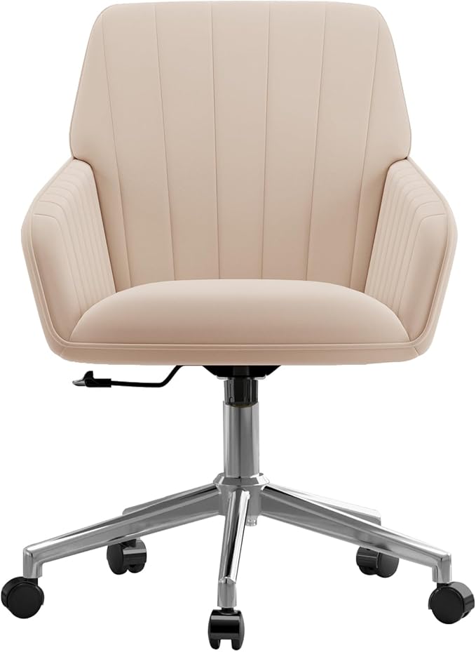YISHENG Velvet Office Desk Chair with Silver Base, with Wheels,Modern Height Adjustable 360 Degree Swivel Upholstered Vanity Chairs with Arms for Living Room Bedroom,Khaki