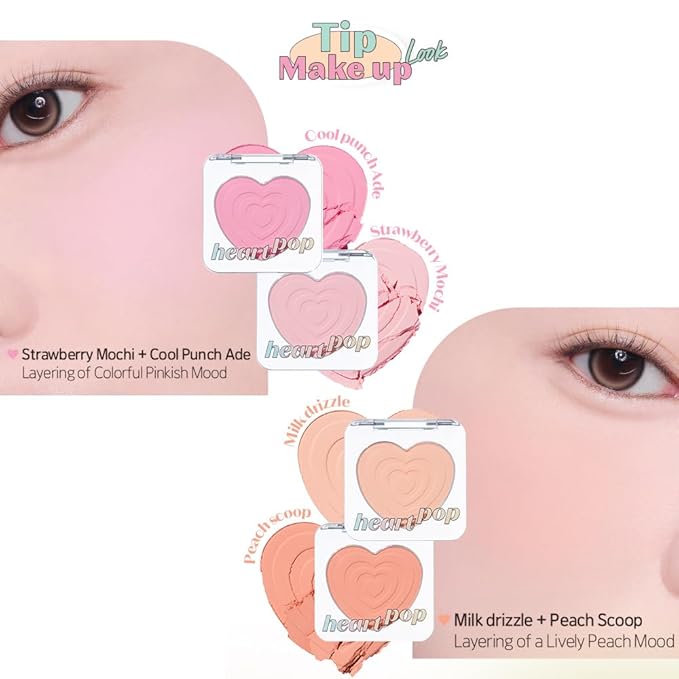 ETUDE Heart Pop Duo Blush, Strawberry Pink Cheek Colors, Soft Glow & Glossy Finish, Layering Formula, Compact 0.2 oz – Strawberry Mochi