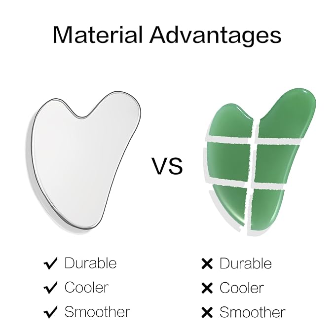 Gua Sha Facial Tools, Stainless Steel Guasha Tool for Face & Body, Gua Sha Tools for Puffiness Reducing & Jawline Sculpting Metal Guasha Tool for Women Self-Skincare, Silver