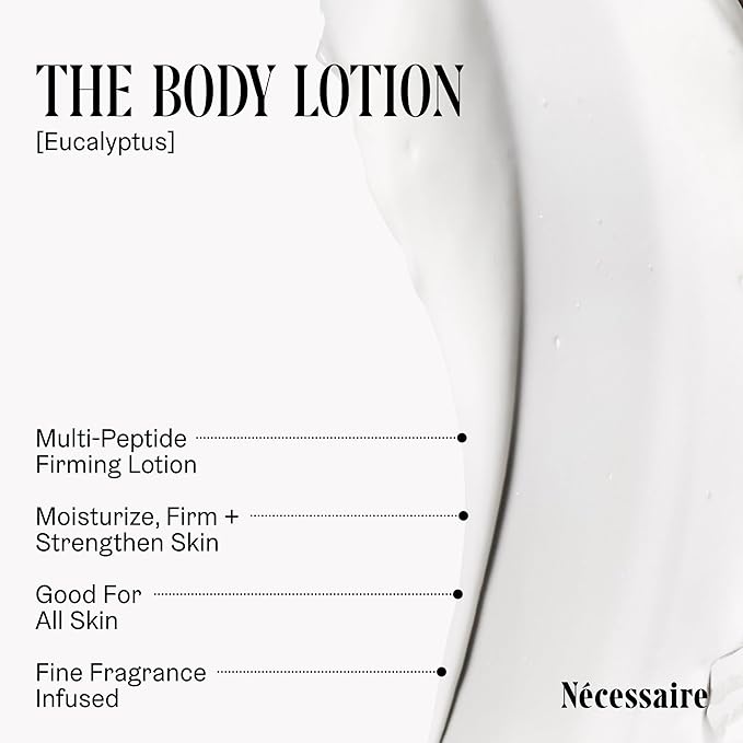 Nécessaire The Body Lotion Eucalyptus – Multi-Peptide Moisturizer - Firming Body Lotion for Women + Men. 2.5% Niacinamide. Non-Comedogenic + Hypoallergenic for Sensitive Skin – 450ml/15.2 fl oz