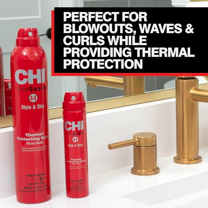 CHI 44 Iron Guard Style & Stay Firm Hold Protecting Spray, Heat Protectant & Hairspray for a Long-Lasting Hold, Sulfate & Paraben-Free, 10 Oz