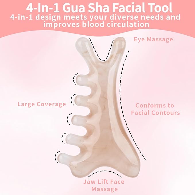 2 Pcs Gua Sha Facial Tools 4-in-1 Guasha Tool for Face Neck Eye Jaw, Gray Resin Massage Comb Head SPA Brush Scalp Massager for Hair Growth Body Tension Relief Lymphatic Drainage