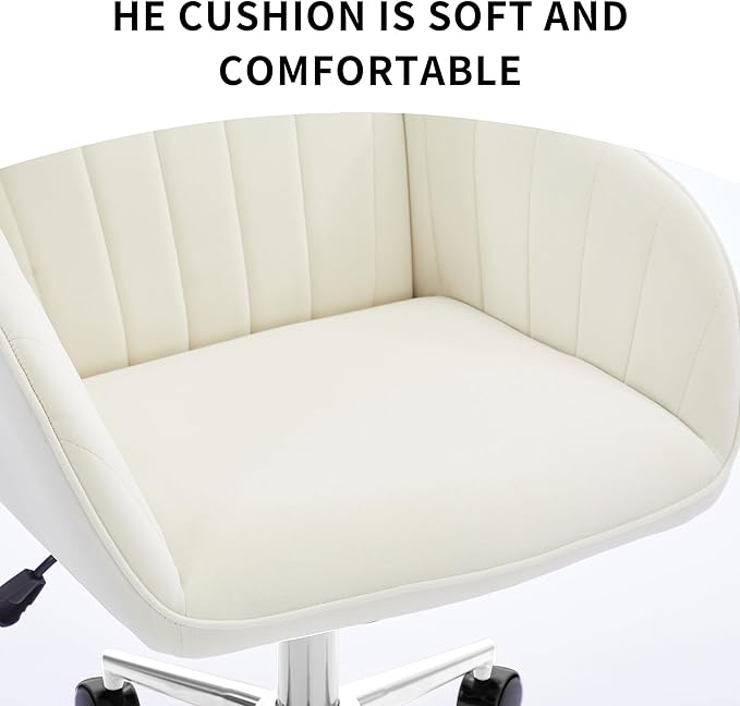 YITAI Velvet Office Desk Chair with Wheels and Silver Base,Modern Height Adjustable 360 Degree Swivel Upholstered Vanity Chairs with Arms for Living Room Bedroom, Study,White