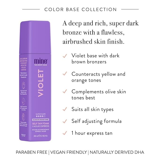 MineTan Best Sellers Self Tan Bundle | Express 1 Hour - Includes Dark Violet Sunless Tanner Mousse, Face Mist, Application Mitt, & Exfoliating Glove for Tan Removal & Prep