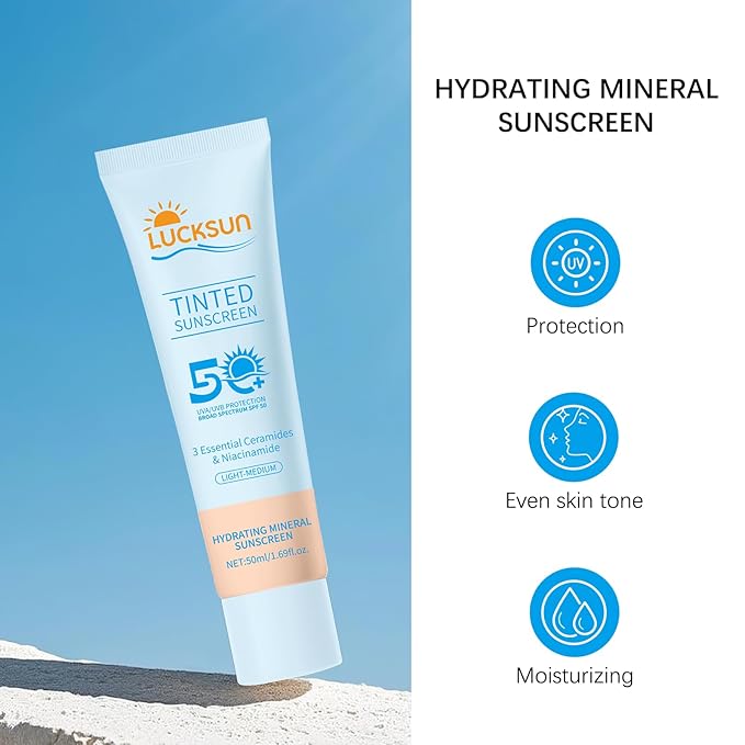Tinted Sunscreen for Face SPF 50, 2 PCS Defense SPF 50 Face Sunscreen Lotion with Hyaluronic Acid, Sun Essence Faces Sunscreens, Hydrating, Moisturizing, UV Defense, Travel Size (Medium Color)