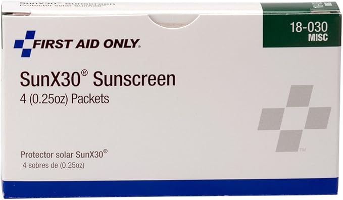 First Aid Only 18-030 SunX30 Sunscreen Towelette (Box of 4)