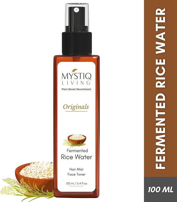Mystiq Living Fermented Rice Water Toner Spray for Korean Glass Skin | 100% Pure Made with Organic Doon Basmati Rice | Skin Brightening & Glowing Skin