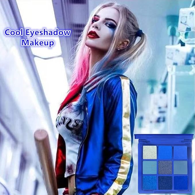 Go Ho 9 Style Blue Grey White Powder Makeup Eyeshadow Palette,Matte & Pearl Shimmer Design Waterproof Cool Blue Eye Eyeshadow Palette for Women&Girls