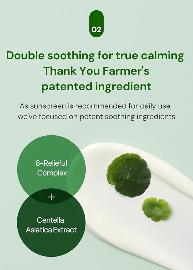 THANKYOU FARMER Sun Project Relief Sun Cream SPF50+ PA++++(50ml) - Centella Asiatica Extracts for Soothing, Reef Safe Sunscreen Travel Size