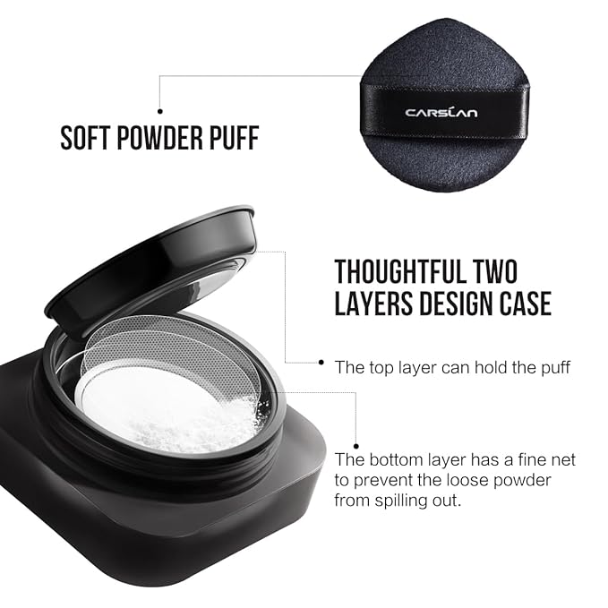 CARSLAN Soft Focus Loose Setting Powder, Waterproof, Matte, Oil Control, Shine Free, Talc-Free Face Powder Makeup, 24H Longwear Finishing Powder, N01 Natural for Medium & Tan