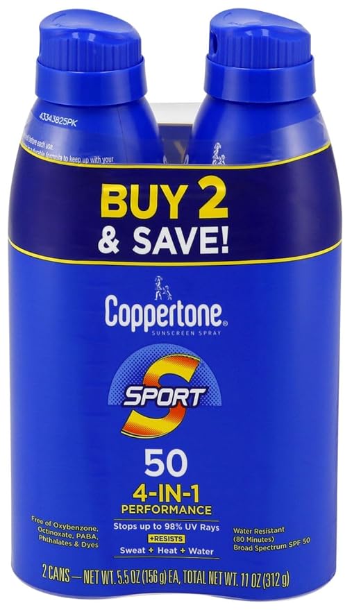 Coppertone, Sport 4-In-1 Performance Spf 50 Sunscreen Spray Twin Pack, 2 Pack