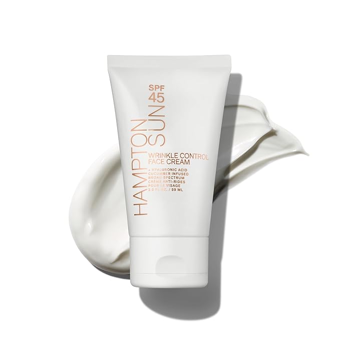 Hampton Sun SPF 45 Wrinkle Control Face Cream | Daily Moisturizer + Sunscreen | Plumps, Hydrates, Brightens with Hyaluronic Acid + Organic Cucumber Extract | Broad Spectrum | Glowy, Dewy Finish
