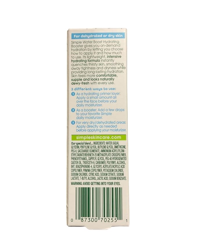 Simple Water Boost Hydrating Booster, Dry Sensitive Skin, 0.85 fl oz (Pack of 2)