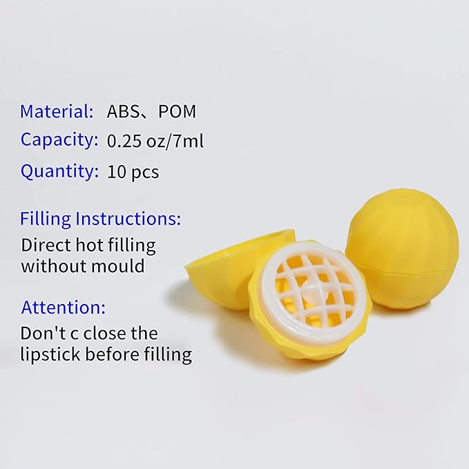 longway 0.24Oz (7ml) Empty Lip Balm Sphere Containers | Screw Cap Lipstick Tubes/Chapstick Tubes/Chapstick Holder for Lip Gloss & BPA FREE (Pack of 10 (Yellow)