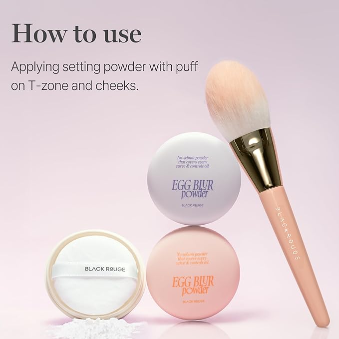 BLACK ROUGE, Egg Blur Powder, EP01 Egg bare, Loose Face Powder, Korean Makeup Oil Control Compact with Puff, Lightweight Long-Lasting Setting Powder in White, Peach & Purple, 0.17oz