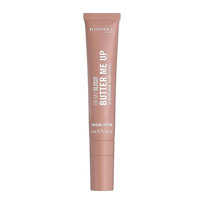 Rimmel London Oh My Gloss Butter Me Up Lip Butter Balm 002 Latte Delight, Hydrating Lip Balm, Tinted Lip Balm, Lip Care, Hydration, Nourishing, Squalene