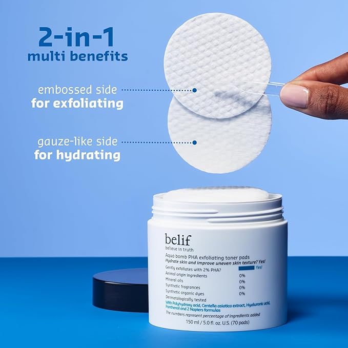 belif PHA 2% Toner Pads – Gentle Exfoliating Facial Polish for Pore Care, Hydrating & Soothing with Panthenol & Cica, Ideal for Sensitive Skin, Korean Skincare (70 Count) (70 Pads, New Formula)
