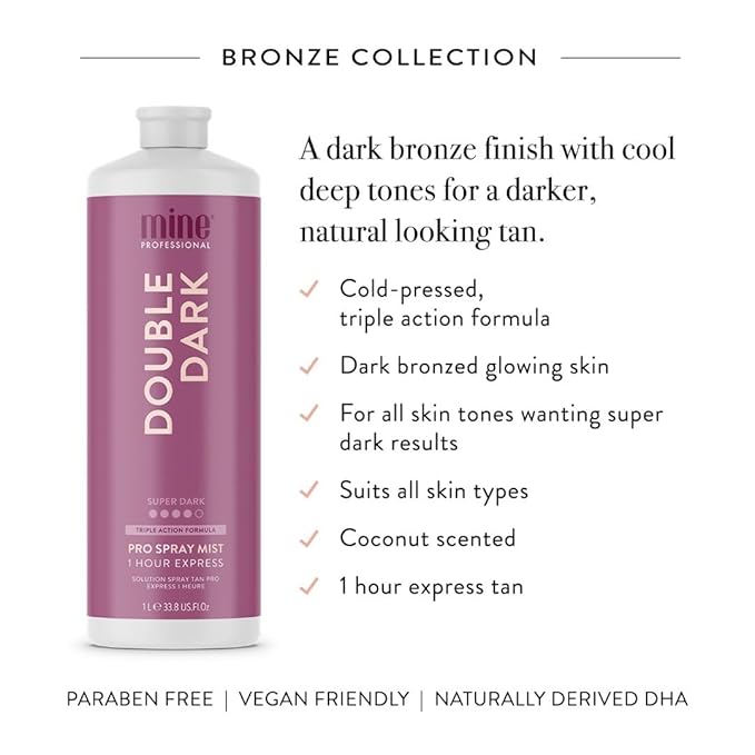 MineTan Spray Tan Solution | Double Dark - Fake Tanning Mist Best for Deep Bronzed Glow Skin Finish, Fast Drying, 1 Hour Express, Hydrating, Salon Professional Formula, Vegan, 33.8 Fl Oz